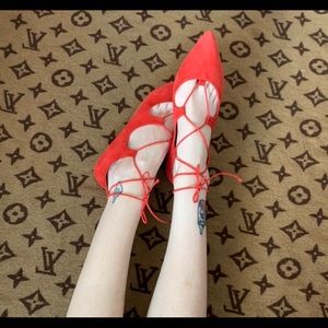 Loeffler Randall wrap tie up red flats